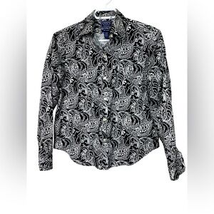 Chaps Petite NWOT Black & White, Long Sleeve, No Iron, Button Up Blouse
